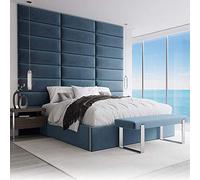 VANT Paneles de Pared con Tapizados - Paquetes de 4 - Fácil Instalar - Cabecera Gemelo - Tamaño Gigante(Peluche Terciopelo Azul Pavo Real, 76cm Ancho)