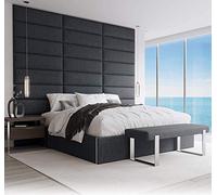VANT Tapizado Cabecero - Paneles de Pared Accent - Packs de 4 - Fácil de Instalar - Cama Individual y Doble (91cm Ancho, Tejido de Denim Azul)