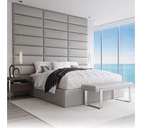 VANT Tapizado Cabecero - Paneles de Pared de Acento - Packs de 4 - Fácil de Instalar - Cama Individual y Doble (91cm Ancho, Cuero Vintage Gris Claro)