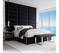 VANT Tapizado Cabecero - Paneles de Pared de Acento - Paquetes 4 - Fácil instalar - Cama individual Twin Talla(Terciopelo de Felpa Negro, 91cm Ancho)