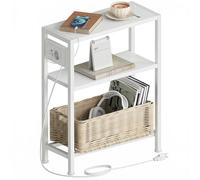 Vantimo Mesa Auxiliar pequeña y Estrecha con estación de Carga, Mesa de Noche Delgada con Puertos USB/Type-C y enchufes, Mesa Lateral para sofá para salón, Dormitorio, Estudio, Cocina y balcón