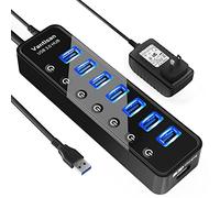 vantisan Hub USB 3.0 alimentado, 7 puertos USB divisor de concentrador de datos con un puerto de carga inteligente y adaptador de alimentación de 5 V4 A e interruptores de encendidoapagado para