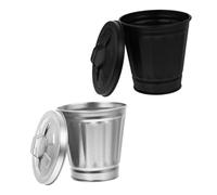 VANZACK 2 Cubos de Basura de Mesa Metálicos con Tapa Mini Contenedores de Basura para Escritorio y Hogar Tamaño Pequeño Colores Negro y Plateado Diseño Compacto y Funcional para