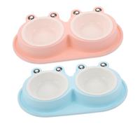 VANZACK 2 Juegos Comedero para Mascotas con Doble Cuenco Forma de Base Antideslizante y Diseño para Perros Gatos Cachorros y Pequeños Animales Set de Unidades Colores Rosa y Azul