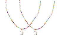 VANZACK 2 Piezas Collar de Clavícula para Mujer de Cuentas de Colores con Colgante Letra C Gargantilla de Abalorios y Versátil para Ocasiones Casuales y Formales