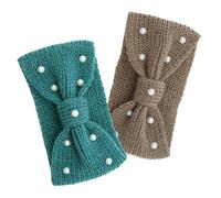 VANZACK 2 Piezas Diademas de Invierno Tejidas con Perlas para Mujer Paquete de Turbantes Elásticos con Diseño de Lazo Calentadores de Oídos y Accesorio para Exterior