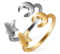 VANZACK 2piezas Anillo De y Luna Para Mujer Anillo Abierto De Moda Ajustable De Plata Para Obsequio De Aniversario De Para Dedo