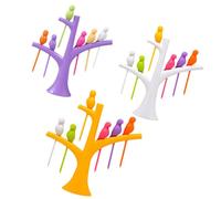 VANZACK 3 Juegos de Palillos de Fruta Soporte Forma de Pájaro Palitos de Plástico para Aperitivos y Postres Adorno Decorativo para Fiestas y Eventos Colores Amarillo Blanco y Morado