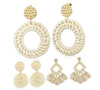VANZACK 3pares Pendientes Llamativos De Ratán Paja Pendientes Colgantes Bohemios Para Mujer Pack De Trenzados Vintage De Bisutería
