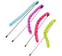 VANZACK 4 Piezas Divertido Gato de Juguete para Mascota Etiqueta Colgante Campana Broma Palo de Gato Colorido Varita de Peluche Larga Juguetes Varita de Gato de Mano Gatito Juguetes Felpa