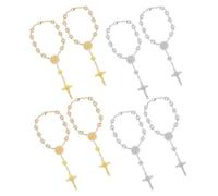 VANZACK 4 Piezas Pulsera Rosario De Perlas De Imitación Pulsera De Cuentas De Oración Dijes De Cruz Joyería Religiosa Para Mujeres Para Ceremonias De Boda y Bautismo Para Regalos De Fiesta