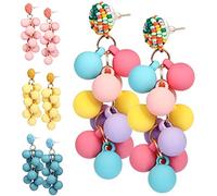 VANZACK 4pares Pendientes Largos Joya Geométricas Bolitas Redondas Colgantes Para Playa De Bolas