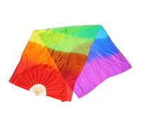 VANZACK Abanico Largo para Danza del Vientre 18 M con Velo de Seda Degradado Multicolor Estructura Estable de Bambú Abanico Grande para Actuaciones y Práctica Escénica