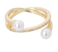 VANZACK Anillo Cruzado Ajustable De Moda Para Mujer Perlas Blancas, Diseño Abierto Vintage, Joyería Elegante Para Fiestas y Uso Diario, Talla Única