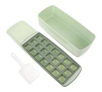 VANZACK Bandeja de Cubitos de Hielo de Silicona Verde con Tapa, Depósito y Pala, Molde para Congelador, Molde para Hielo Reutilizable, Utensilio de Cocina para Bebidas y