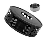 VANZACK Calentador de Tetera de Acero Inoxidable Multifuncional con Soporte para Velas Diseño Hueco Negro y Plata Calentador para Té y Alimentos Adecuado para Ambientes Cálidos
