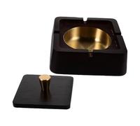 VANZACK Cenicero Cuadrado de Madera con Revestimiento Metálico y Tapa, Accesorio para Fumar a Prueba de Viento, Cenicero para Escritorio y Hogar, Adecuado para Oficina y Patio, Fácil