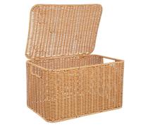 VANZACK Cesta de Almacenaje Tejida Imitación Ratán con Tapa Cesta Decorativa Mediana para Ropa Juguetes y Accesorios Caja Organizadora Práctica y Multifuncional para Hogar