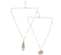 VANZACK Collar Colgante de Concha y Caracola Natural Set 2 Piezas Borde Dorado Estilo Hawaiano Accesorio Creativo para Cuello Joyería Elegante para Mujer Fiestas y Ocasiones
