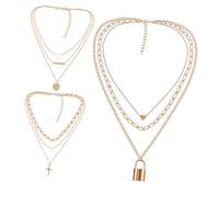 VANZACK Collar de Mujer Vintage Metálico Dorado Set de 3 Piezas Modelos 14 16 y 20 Cadena Ajustable para Clavícula Joyería Femenina para Otoño E Invierno