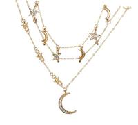 VANZACK Collar de Múltiples con Colgantes de Luna y Incrustados con Diamantes Diseño Geométrico para Mujer Cadena Dorada Elegante para Festivales