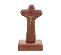 VANZACK Crucifijo de Madera para Altar con Base Estable Cruz Católica de Pie Tallada a Mano Decoración Cristiana para Hogar y Mesa Escultura Religiosa de Jesús en Madera Natural