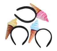 VANZACK Diadema Facial Antideslizante 3 Piezas Diseño de Cono de Helado en Colores Amarillo, Rosa y Azul, Banda Cabello para Maquillaje, Spa, Cuidado Piel y Uso Diario