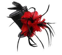 VANZACK Diadema Sombrero de Copa Mini Negro Pluma Roja, Accesorio Cabello Femenino, Banda Ligera para Halloween y Fiestas, Tocado Hecho de Tela Resistente, Tamaño Compacto