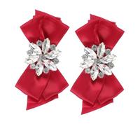 VANZACK Hebillas para Zapatos de Mujer con Lazo y Cristales Decorativos Clip para Zapatos de Boda Color Vino Tinto Par de Adornos Reutilizables para Tacones y Sandalias