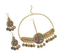 VANZACK Joyas Bohemias Tocado Étnico Pendientes Cuentas De Gemas De Imitación y Bisutería Para Mujer Conjunto De Collar y Aretes Bohemios