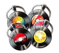 VANZACK Llaveros de Estilo Musical Colgante Disco Vinilo 4 Piezas Decoración Vintage Complemento Práctico Obsequio para Amantes Música Fiestas y Bricolaje
