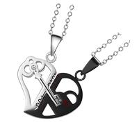 VANZACK Matching Pair of Heart-shaped Pendant Necklaces Suitable for Couples Made of Stainless Steel Designed As Pair for Both Partners As Gift Couples Special Occasions Like Valentine's