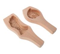 VANZACK Molde para Pasteles de Luna Chinos de Madera con Mango Set 2 Moldes Tradicionales con Formas de Carpa y Melocotón Utensilio de Cocina para Hornear Galletas y Repostería del