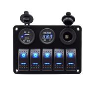 VANZACK Panel de Interruptores Combinado y Protección contra Cortocircuitos 5 Posiciones 12v 24v 2 Puertos USB 3.1a Material de Aleación de Aluminio para Vehículos y Barcos