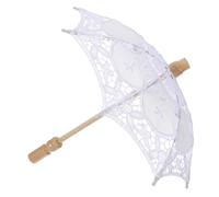 VANZACK Paraguas y Mango de Madera Accesorio Elegante de Encaje Blanco Delicada Artesanía de Encaje para Boda para Fotos de Novias en Bodas Clásicas y Románticas