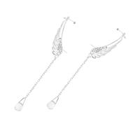 VANZACK Pendientes De Alas Para Mujer Cristales y Cadena Colgante, Clip De Oreja Plateado, Joyería Para Fiesta y Uso Formal, Diseño De Ala De Ángel, Pendientes Largos Elegantes