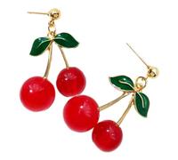 VANZACK Pendientes De Frutas De Cereza Para Mujer Aretes Minimalistas Color Dorado Joyería Aesthetic y Diseño Único y Divertido