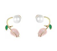 VANZACK Pendientes de Tulipán Forma de Flor Joyería para Mujer Pendientes Pequeños de Botón de Perla Delicados para Uso Diario