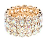 VANZACK Pulsera Rígida Elástica para Mujer Pedrería Ab Multicolor Brazalete de Cristal Brillante Accesorio de Moda para Boda y Eventos Formales Joyería Nupcial Elegante
