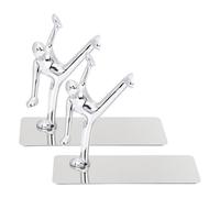 VANZACK Sujetalibros Metálicos Modernos en Forma Humana, Par Decorativo Plateado para Escritorio U Oficina, Soporte Resistente y Reutilizable para Organizar Libros y Estanterías