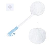 VANZAVANZU Juego de Esponjas de Lufa Exfoliante, Mango Antideslizante de Plástico de 43 cm con Esponja Esponjosa para la Ducha, Esponjas de Malla Suave PE - Blanco con asa azul