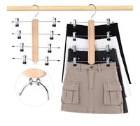 VANZAVANZU Perchas ahorradoras de espacio, 2 unidades, 4 niveles, perchas de madera con pinzas, perchas montables con pinzas con gancho giratorio 360°, percha versátil