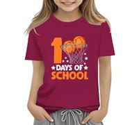 vaolkwsacz 100th Day of School Celebration for Girls and Boys Kids T Shirts Fun Colorful Numbers Toy Truck Football Basketball Short T Shirts Adolescentes Niñas, Rojo sandía, 12-13 años