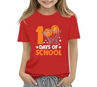 vaolkwsacz 100th Day of School Celebration for Girls and Boys Kids T Shirts Fun Colorful Numbers Toy Truck Football Basketball Short T Shirts Adolescentes Niñas, rojo, 10-11Years