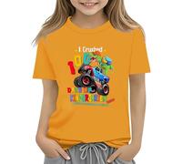 vaolkwsacz 100th Day of School Celebration for Girls and Boys Kids T Shirts Fun Colorful Numbers Toy Truck Football Basketball Kinderkleider, amarillo, 10-11Years