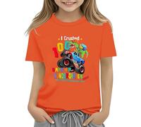 vaolkwsacz 100th Day of School Celebration for Girls and Boys Kids T Shirts Fun Colorful Numbers Toy Truck Football Basketball Kinderkleider, naranja, 10-11Years