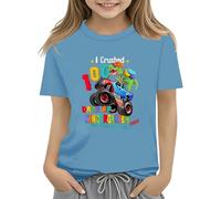 vaolkwsacz 100th Day of School Celebration for Girls and Boys Kids T Shirts Fun Colorful Numbers Toy Truck Football Basketball Kinderkleider, azul claro, 10-11Years