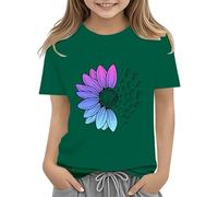 vaolkwsacz Camiseta de girasoles para niña, diseño de flores dulces, camiseta suelta, cuello redondo, manga corta, informal, camiseta superior, verde, 12-13 años