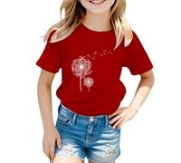 vaolkwsacz Camiseta de manga corta para niños a diario, informal, bonita, estampada, cuello en O, camiseta para niñas, rojo, 4-5 años