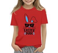 vaolkwsacz Camiseta para niños de Easter Bunny con huevos coloridos y diseño suave camiseta para niñas, cómoda y elegante, blusa con cuello para niña, rojo, 12-13 años